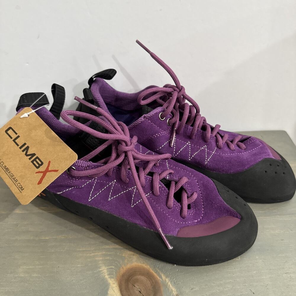 Climb X-Factor Climbing Shoes Violet & Black Lace Up Hemp Lining Women Sz 11 NWT